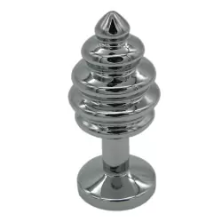 Анальная пробка Plug Silver Small ребристая c кристаллом – серебристый/фиолетовый