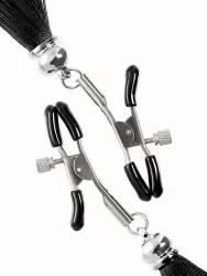 Зажимы на соски Pecado BDSM, «Прищепки», с кисточками из шелка, металл, черные