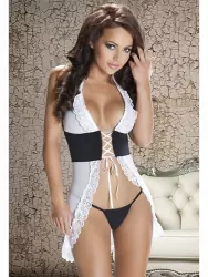 Соблазнительная черно-белая сорочка в стиле бэбидолл Avanua Nadin с трусиками – S/M