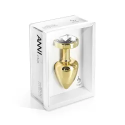 Изящная анальная пробка Anni Round T1 с кристаллом Сваровски – золотой