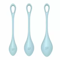Набор одинарных вагинальных шариков Satisfyer Yoni Power 2, 3 предмета, силикон, голубой