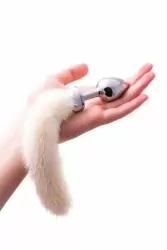 Маленькая анальная пробка с хвостом TOYFA Metal – белый