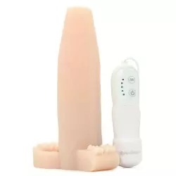 Насадка увеличитель Real Feel Twin Teazer с кольцом на мошонку и вибрацией – телесная	