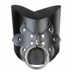 Широкий кожаный ошейник с декором и кольцом для поводка Leather Posture Collar – черный