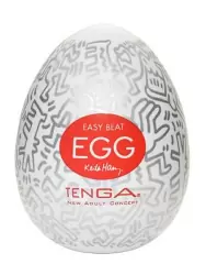Компактный мастурбатор-яйцо Tenga Keith Haring Easy Beat Party, 6,1 см, ТПЭ, белый 