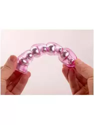 Ребристый анальный стимулятор Breads Plug с вибрацией на пульте управления – розовый 