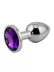 Маленькая алюминиевая анальная пробка Kanikule Small с кристаллом – серебристый с фиолетовым
