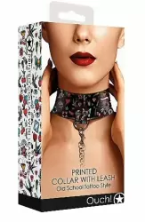 Ошейник Printed Collar With Leash Old School Tattoo Style