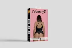 Черное атласное боди с кружевом Badalona Amor El (S/M)