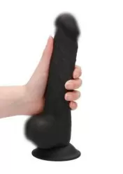 Реалистичный фаллоимитатор Shots toys, с мошонкой, термореактивный, 24 см, черный