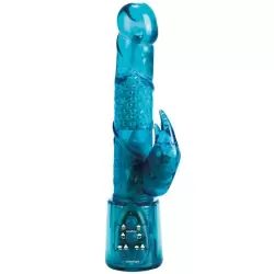 Вибромассажер Power Gem с клиторальным стимулятором с 3-я язычками – голубой