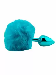 Голубая анальная пробка с голубым заячьим хвостиком, размер S, Kanikule