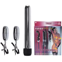 Набор для пар NippleClamps: классический вибратор и зажимы для сосков с вибрацией – серебристый с черным