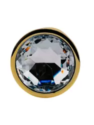 Маленькая алюминиевая анальная пробка Kanikule Small с кристаллом – золотистый с прозрачным