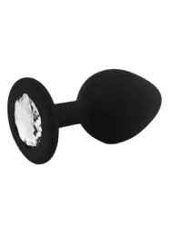 Средняя силиконовая анальная пробка Kanikule Medium с кристаллом – черный с прозрачным