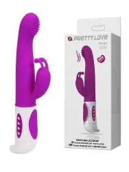 Вибромассажер Hugh с двигающейся головкой и стимуляцией клитора – малиновый