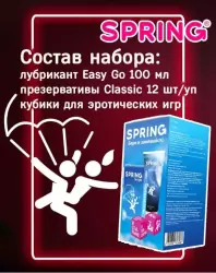 Набор SPRING с игральными кубиками лубрикантом Hot Exstaz 100мл. и презервативами XXL №12