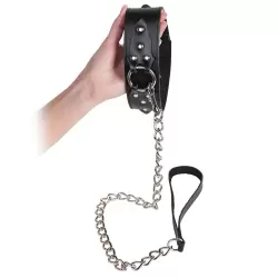 Ошейник Leather Collar кожаный с металлической цепью – черный