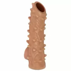 Реалистичная насадка на член с шипами, с подхватом мошонки, с открытой головкой, размер M