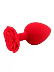 Силиконовая анальная пробка Kanikule Red Rose с ограничителем в форме розочки, 10 см х 4,5 см, красный, Large