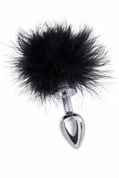 Маленькая анальная втулка с опушкой TOYFA Metal – чёрный