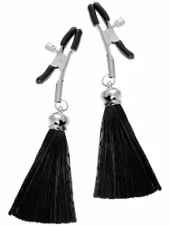 Зажимы на соски Pecado BDSM, «Прищепки», с кисточками из шелка, металл, черные