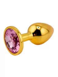 Маленькая алюминиевая анальная пробка Kanikule Small с кристаллом – золотистый со светло-розовым