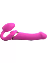 Анатомический страпон Strap-On-Me Multi Orgasm с 3 моторами, безремневой, размер L, фуксия