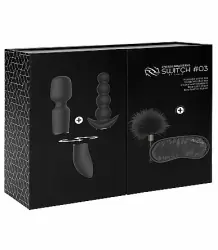 Набор для пар Shots Pleasure Kit #3 чёрный: 2 насадки, маска на глаза, пуховка