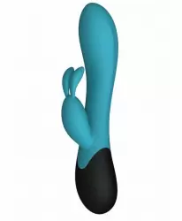 Нагреваемый вибратор кролик Gemini, цвет бирюзовый