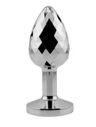 Алюминиевая текстурная анальная пробка с прозрачным кристаллом Small