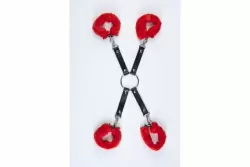 Набор для фиксации из натуральной кожи (короткое соединение, красный мех)