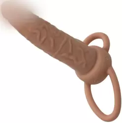 Реалистичная вибронасадка Performance Maxx Rechargeable Dual Penetrator, для двойного проникновения, 14 см, 10 режимов, телесный