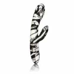 Пёстрый вибромассажёр с клиторальным стимулятором Calexotics Hype™ Dual Wand – чёрный, белый