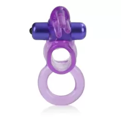 Кольцо Basic Essential Triple Tickler с вибрацией и петлей на мошонку – фиолетовый