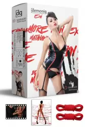 Комплект из матовой кожи Demoniq Emi Shibari с веревками для связывания - черный, M
