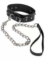 Ошейник Leather Collar кожаный с металлической цепью – черный