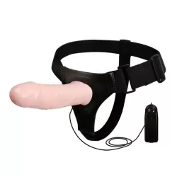 Фаллопротез на трусиках с вибрацией на пульте управления Elastic Harness – телесный