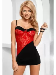 Соблазнительная черно-красная сорочка Avanua Tiffany с трусиками – S/M