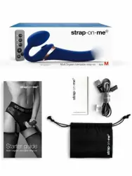 Анатомический страпон Strap-On-Me Multi Orgasm с 3 моторами, безремневой, размер L, синий