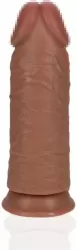 Реалистичный фаллоимитатор Shots Toys Extra Thick Straight without Balls, на присоске, с набухшими венами, 23 см х 7,6 см, ПВХ, мулат