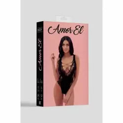 Набор: сексуальный боди, размер S/L, с V-образным воротником, черный и кляп с пробкой, диаметр 3.8 см, черный