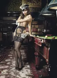 Чулки с поясом и пажами Baci After Dark с кружевным верхом и декоративным задним швом – черный