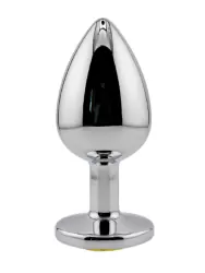 Серебристая анальная пробка с желтым кристаллом (Large) Kanikule