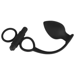 Анальная втулка Black Velvets с виброкольцами для пениса – черный