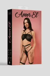 Комплект белья с поясом и гартерами (чёрный)