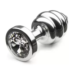 Рельефная анальная пробка Anni Ano T2 с большим кристаллом Сваровски – серебристый