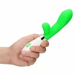 Изогнутый вибратор-кролик Achilles, 21 см, 10 режимов, зеленый