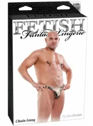 Стринги с зажимами для сосков Chain Gang - L/XL