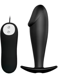Реалистичная анальная вибропробка Pretty Love, 10 см, 12 режимов, с проводным пультом, черный